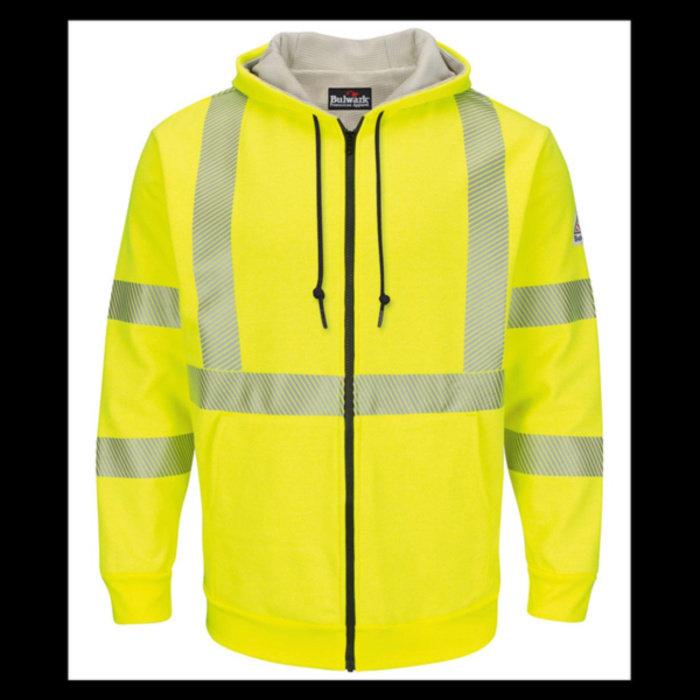 Men's Tall Hi-Visibility Zip-Front Hooded Fleece Sweatshirt with Waffle Lining Thumbnail