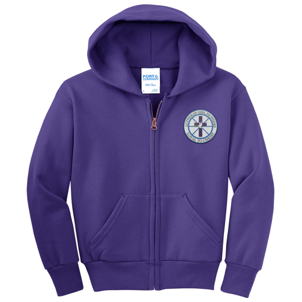 Traditional Logo Embroidered - Youth Core Fleece Full Zip Hooded Sweatshirt Thumbnail